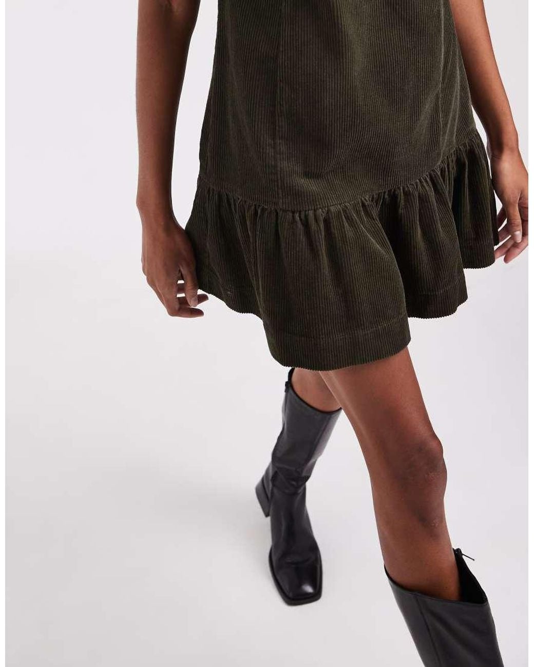 ASOS Black Asos Design Tall Cord T-shirt Mini Dress With Ruched Skirt