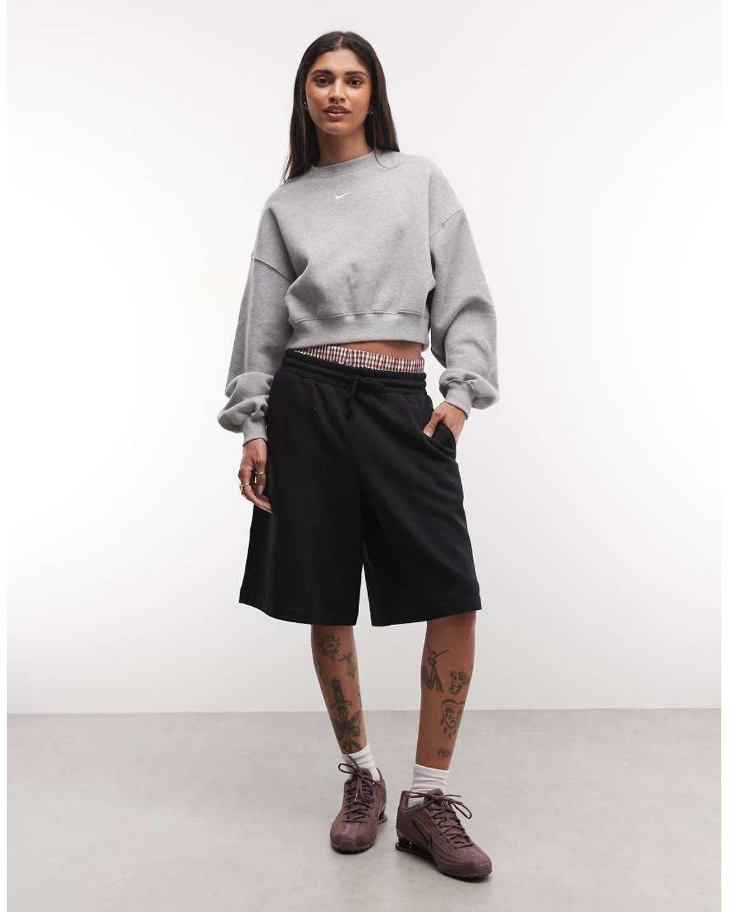 Nike Gray Studio Fleece Mid-weight Oversized Cropped Sweatshirt