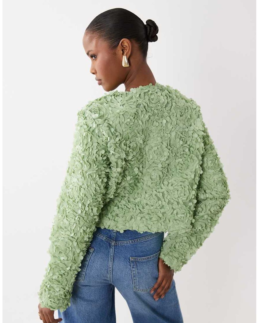 Vila Green Floral Jacquard Clasp Front Top