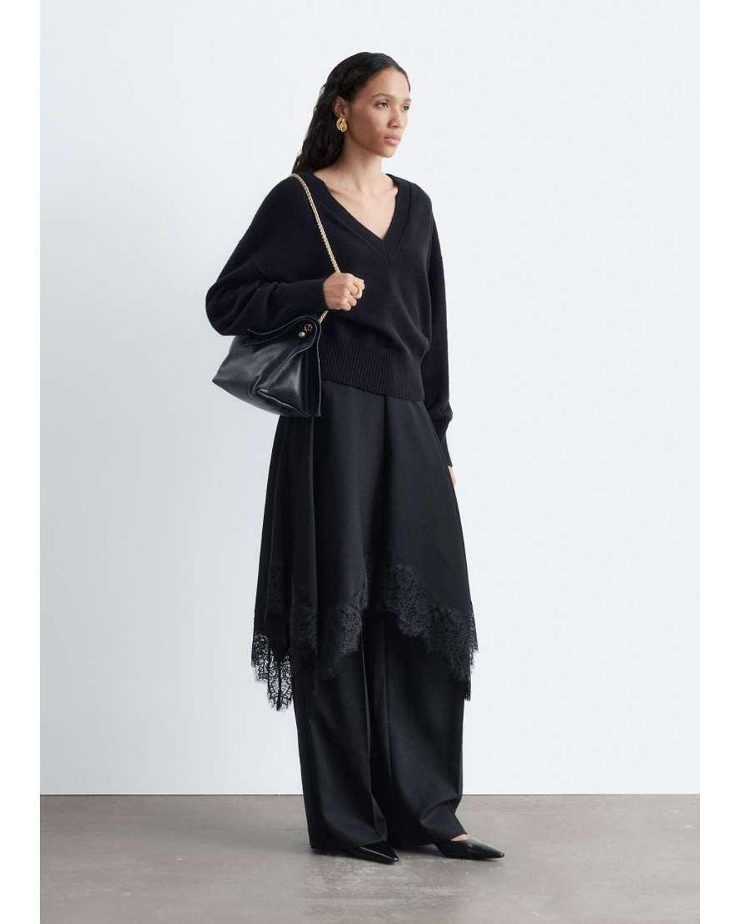& Other Stories Blue Cropped Long Sleeve V Neck Knit Sweater