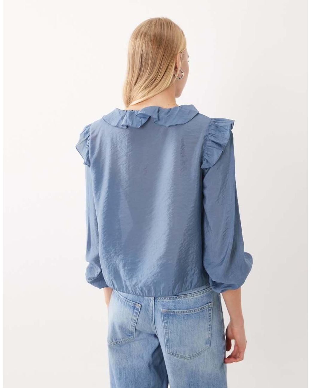 Mango Blue Teen Ruffle Blouse