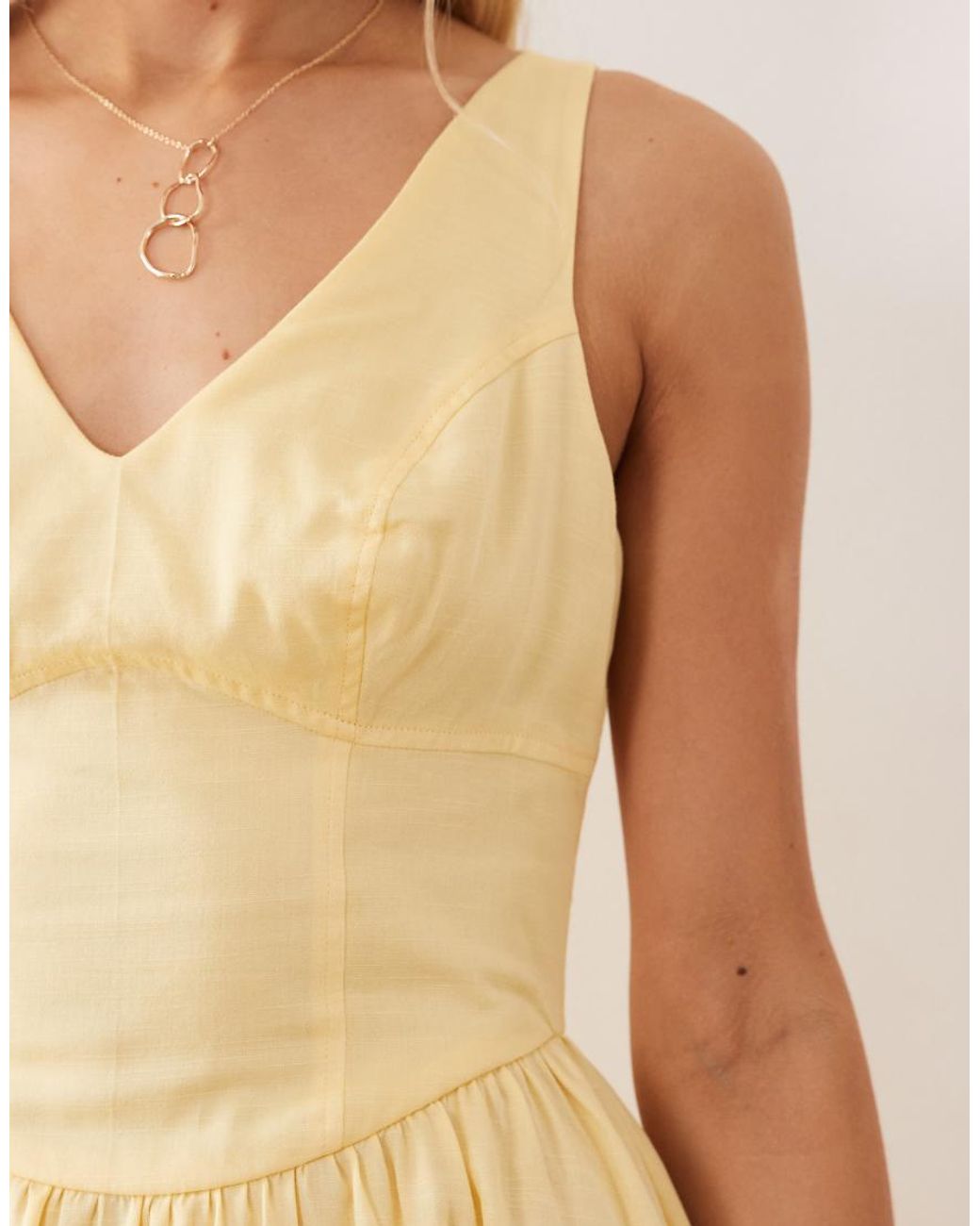 ASOS Natural Waisted V Neck Maxi Dress With Seaming Details