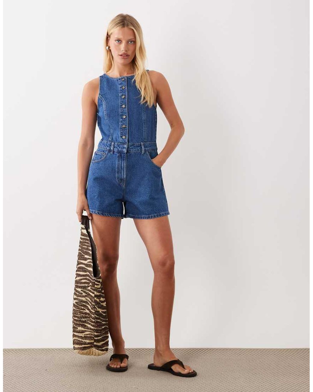 ASOS Blue Denim Button Front Playsuit