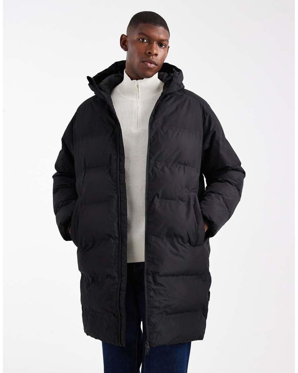 Jack & Jones Blue Hooded Long Puffer for men