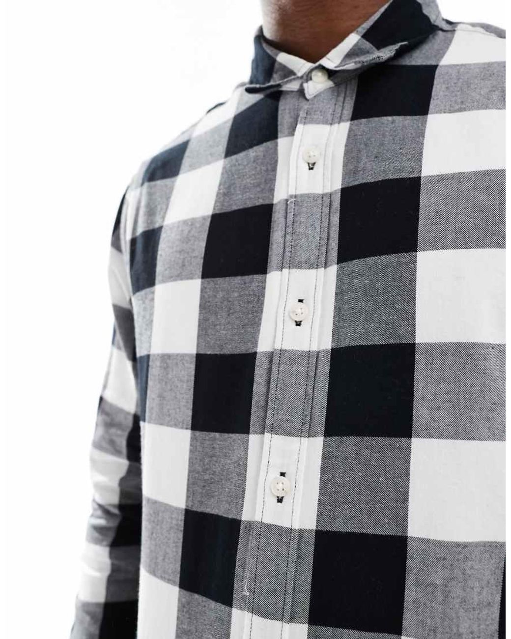Jack & Jones Gray Essentials Flannel Buffalo Check Shirt for men