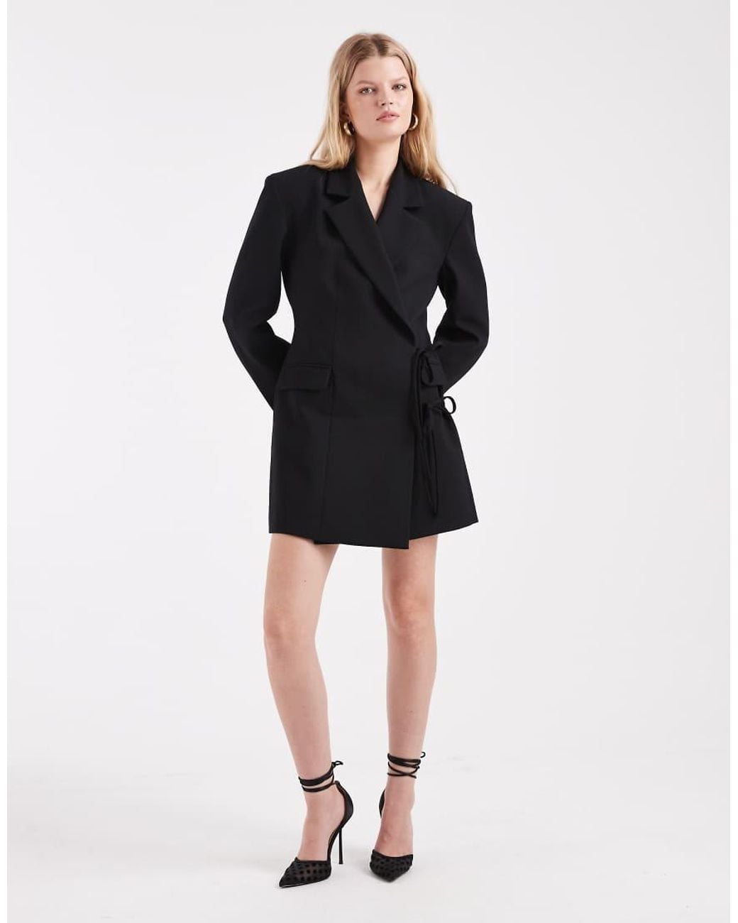 ASOS Black Wrap Front Blazer Dress With Tie Side