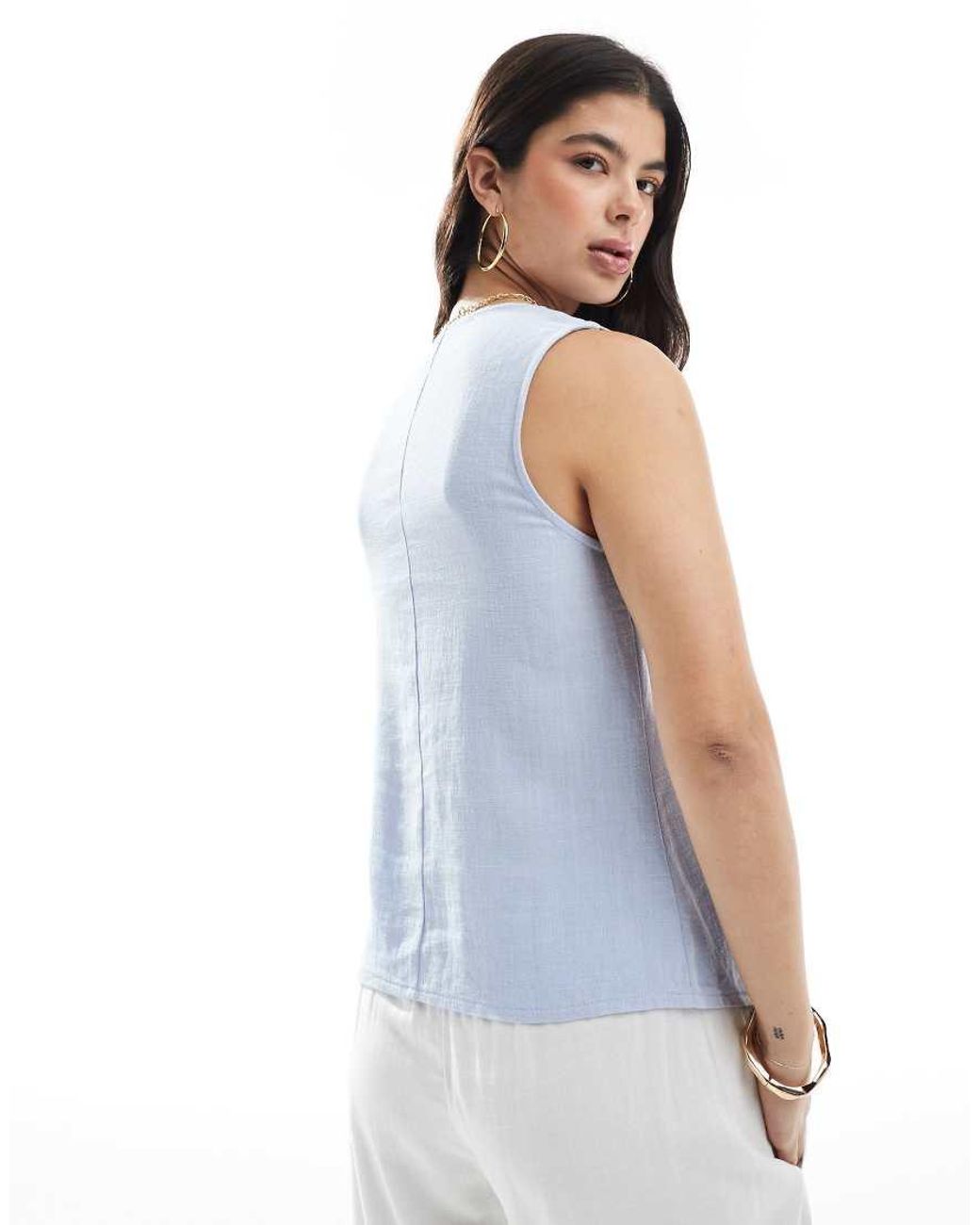 ASOS Blue Linen Look Asymmetric Button Front Waistcoat