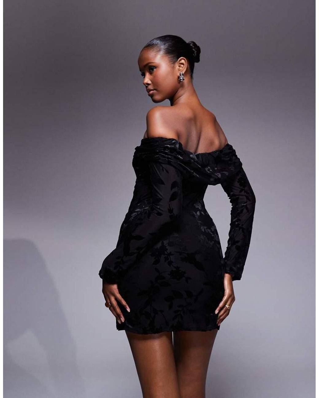 TFNC London Black Off Shoulder Long Sleeve Mini Dress