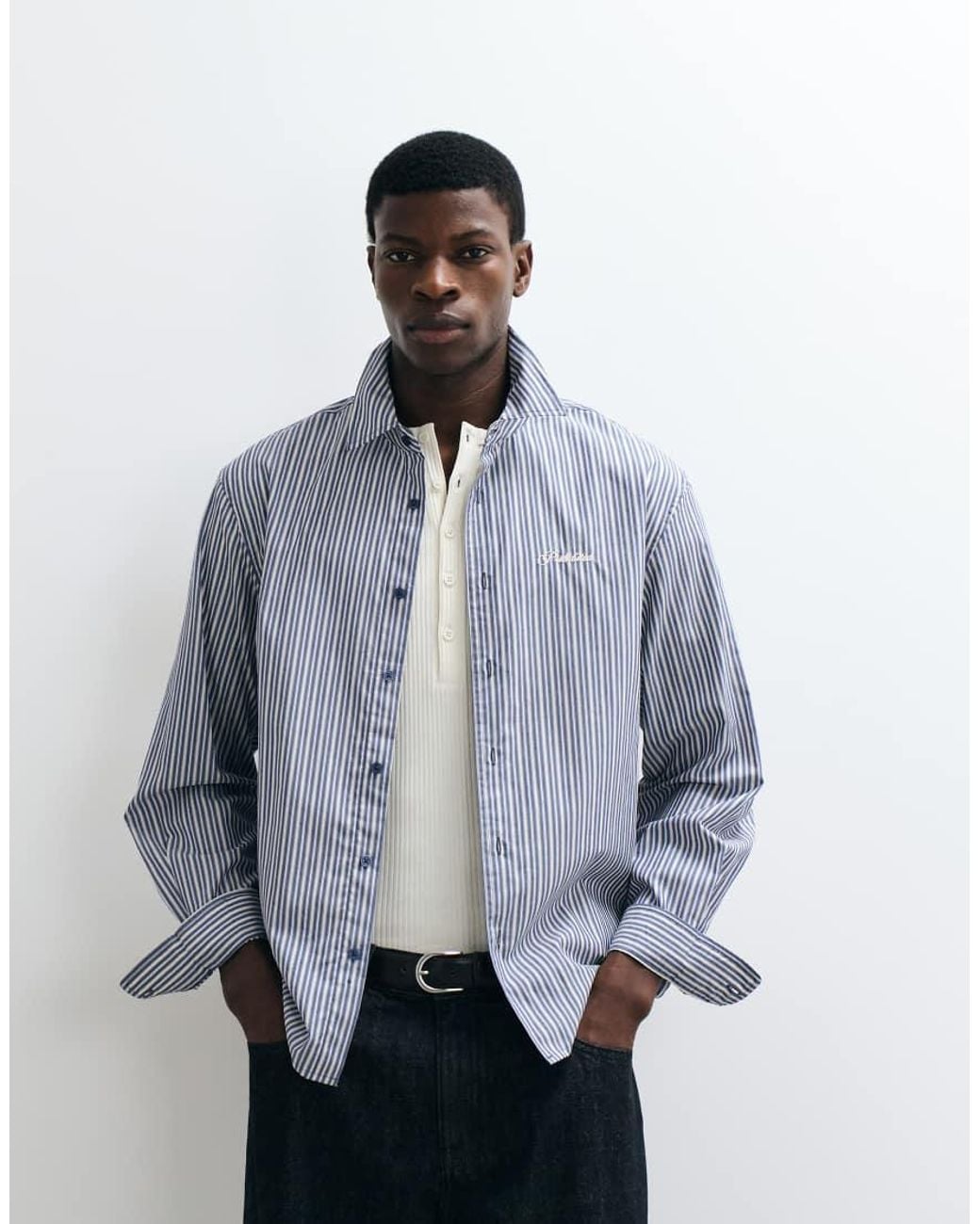 Prohibited Blue Script Long Sleeve Shirt for men