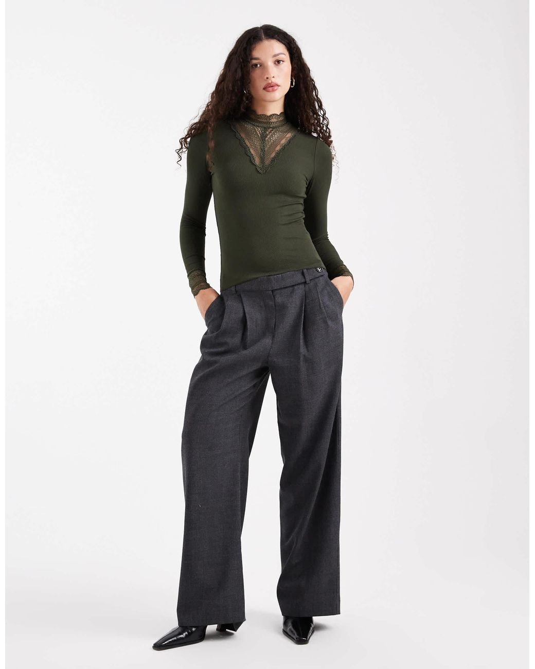 ONLY Black Long Sleeve Lace Insert Top