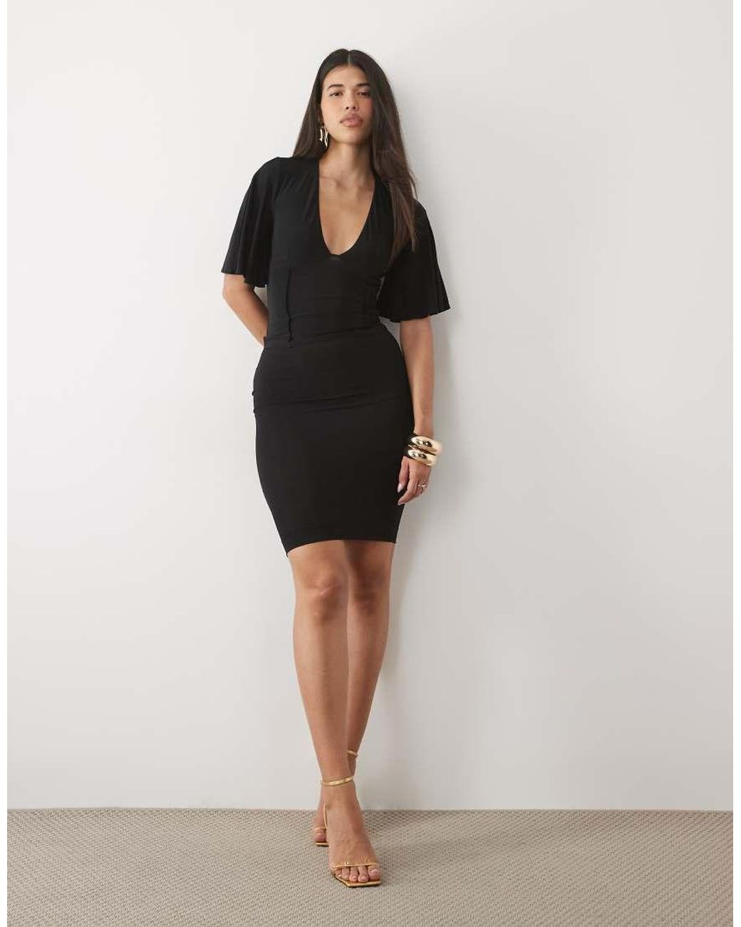 ASOS Black Flutter Split Sleeve Seamed Top