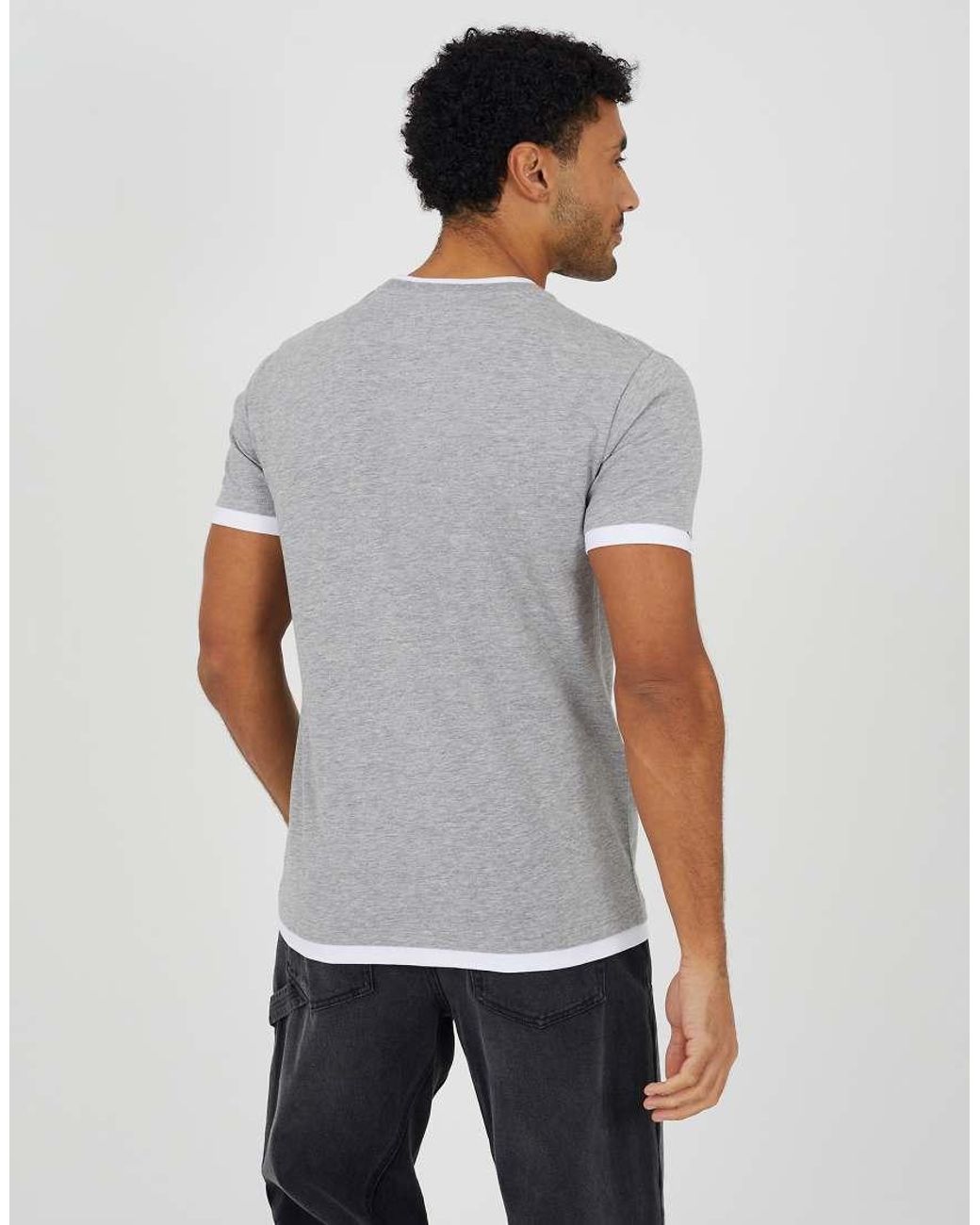 Brave Soul Gray Cotton Contrast Trim T-Shirt for men