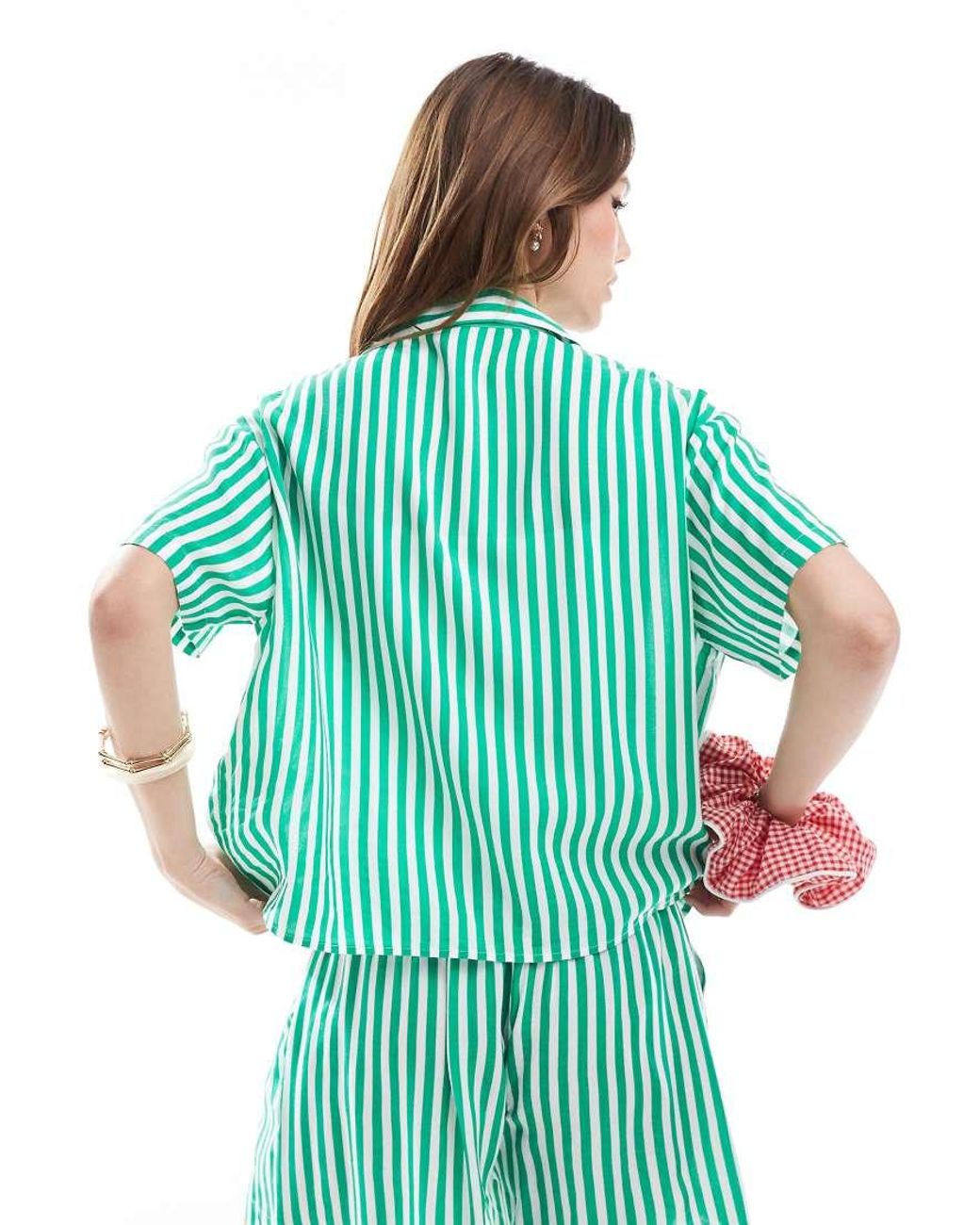 Pieces Green Short Sleeve Boxy Shirt Co-ord