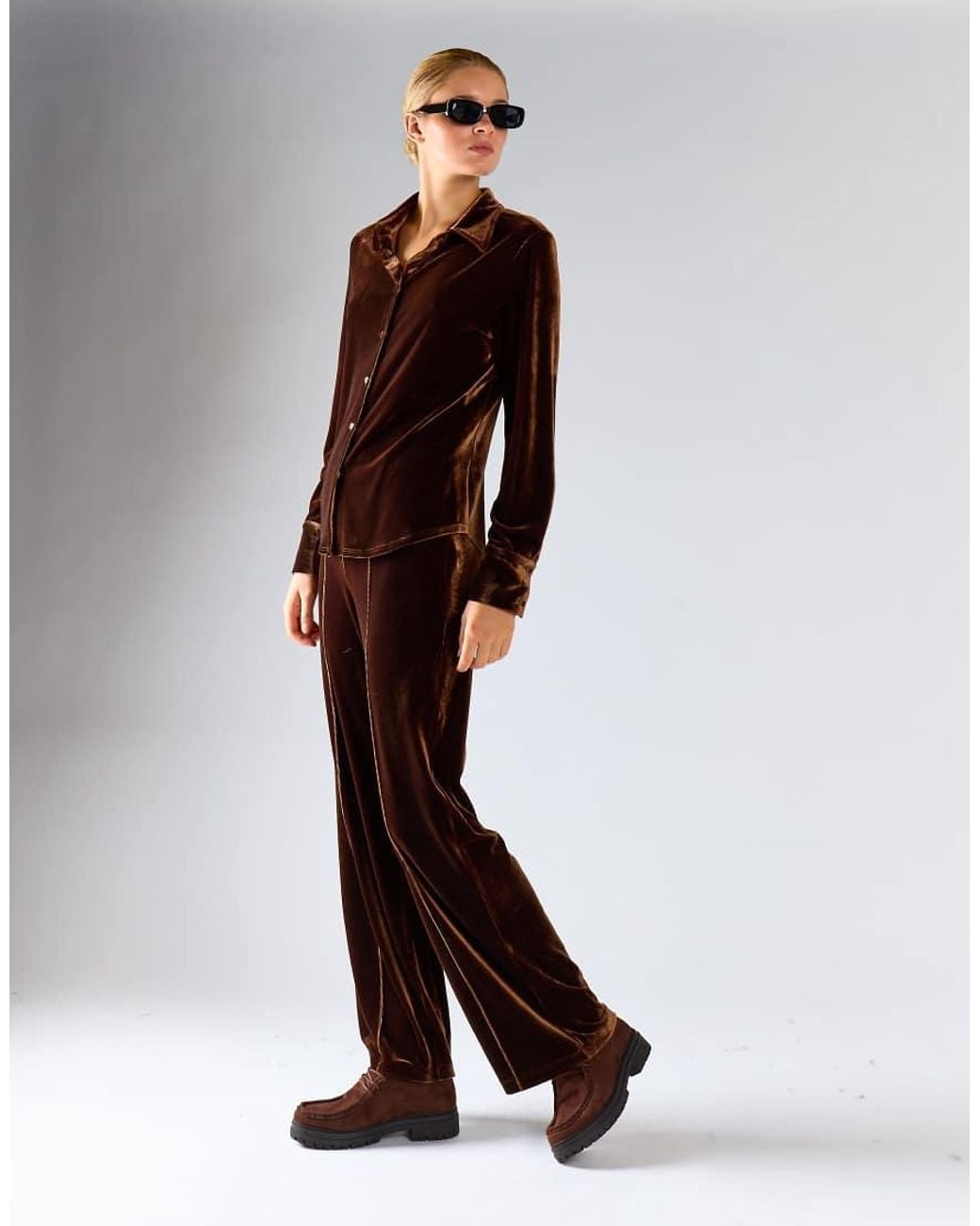 Glamorous Brown Long Sleeve Button-Down Shirt