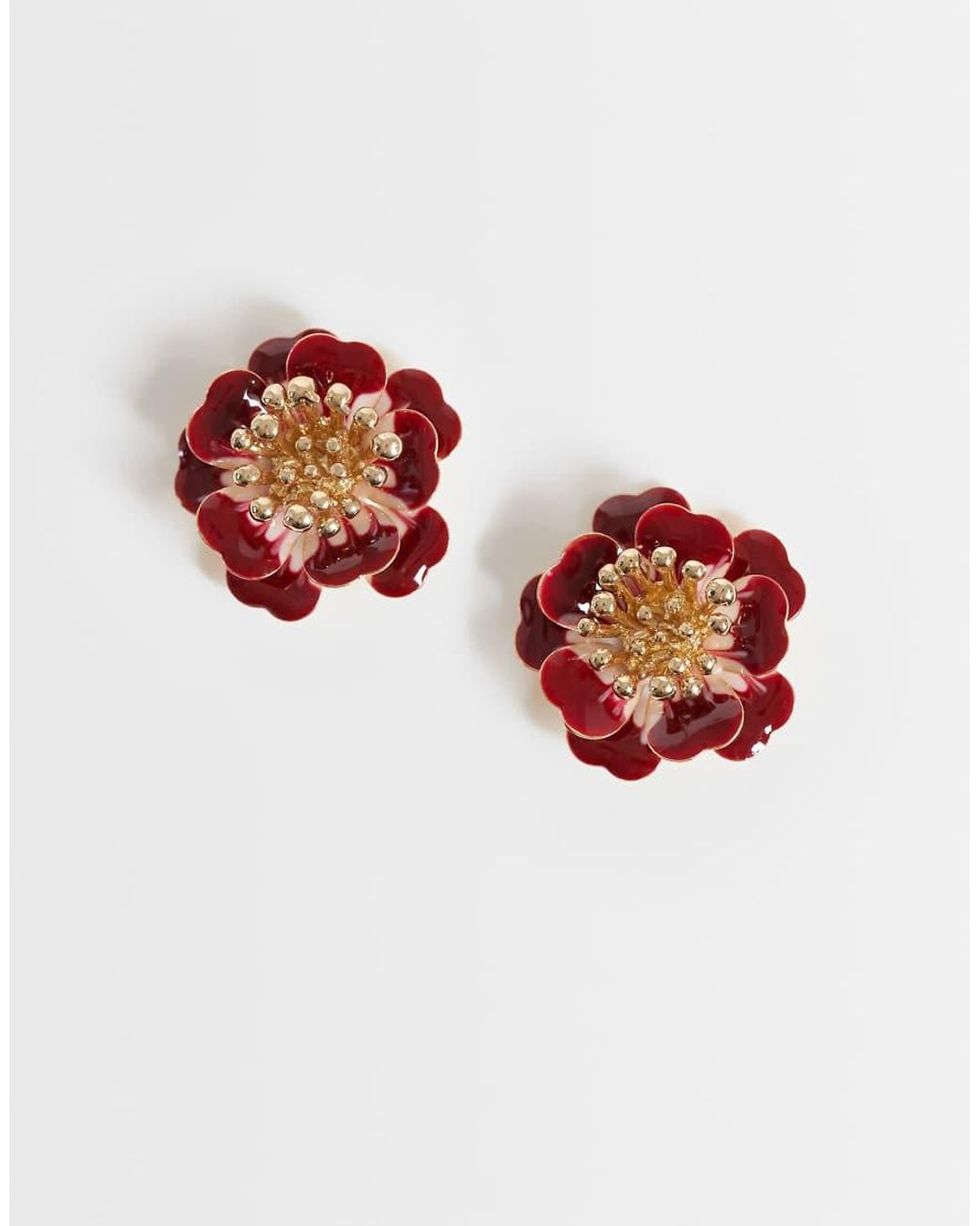 Accessorize Red Enamel Flower Mini Stud Earring