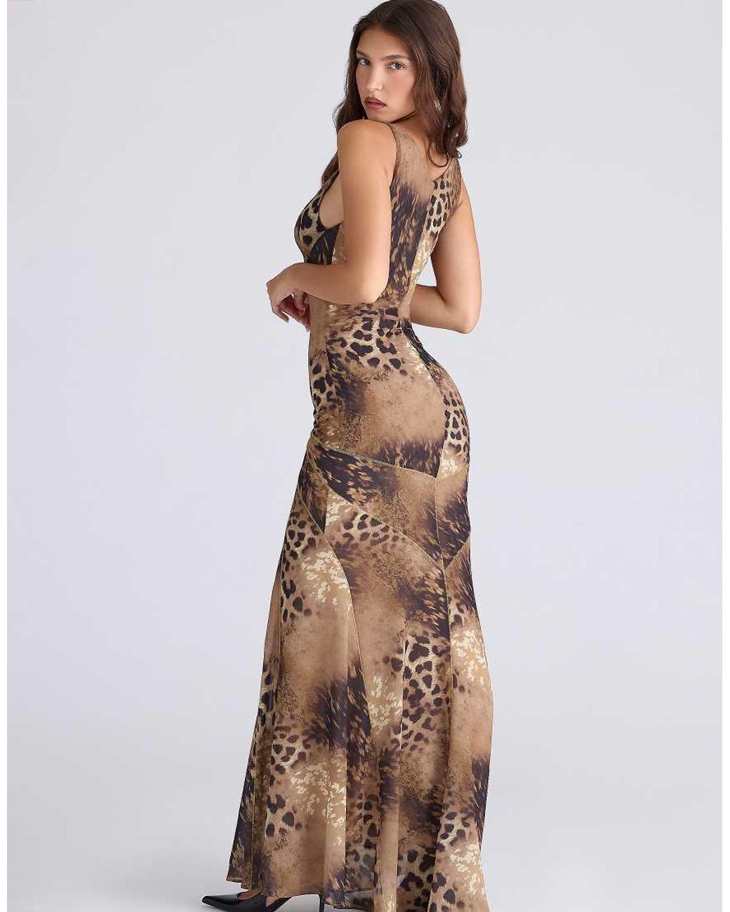House Of Cb Brown Sacha Leopard Print Georgette Panelled Maxi Dress