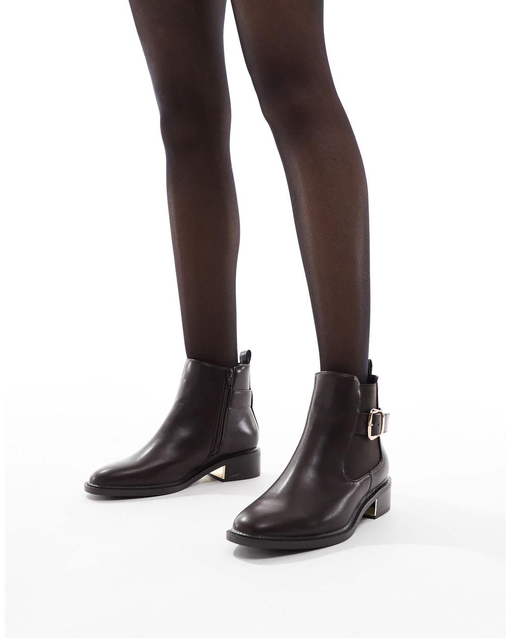 SEQWL Wide Fit Black Latte Buckle Detail Refined Chelsea Boots