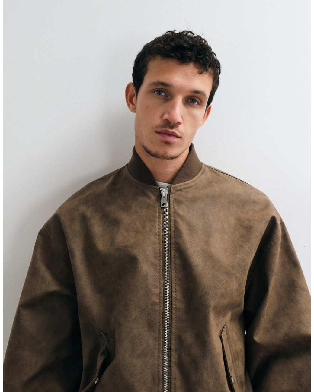 ASOS Blue Oversized Distressed Faux Leather Bomber for men