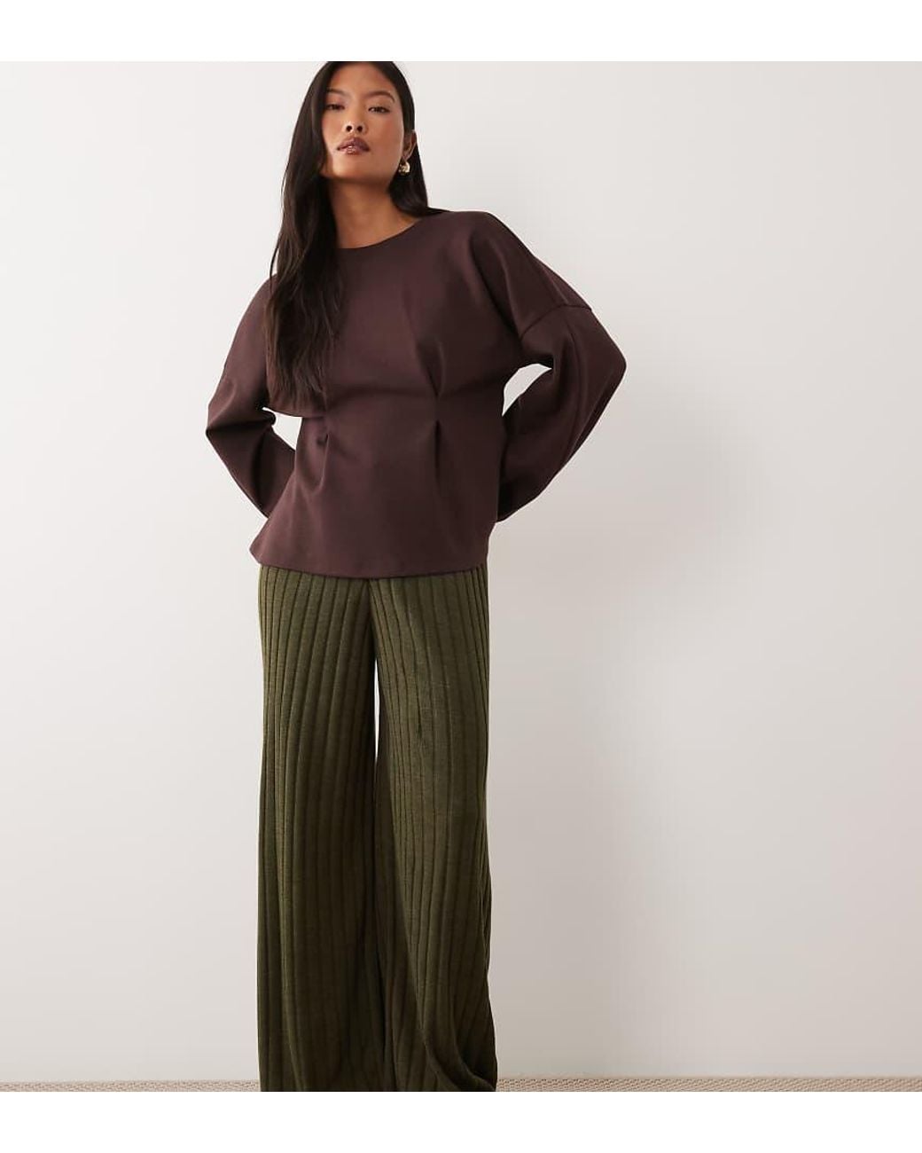 Only Petite Brown Wide Leg Knitted Trousers