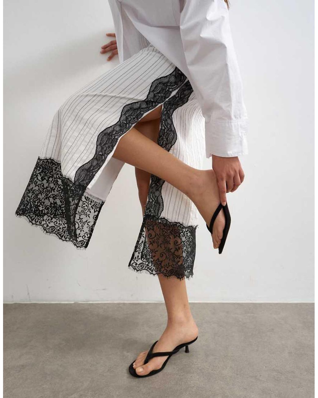 TOPSHOP White Lace Panel Column Maxi Skirt