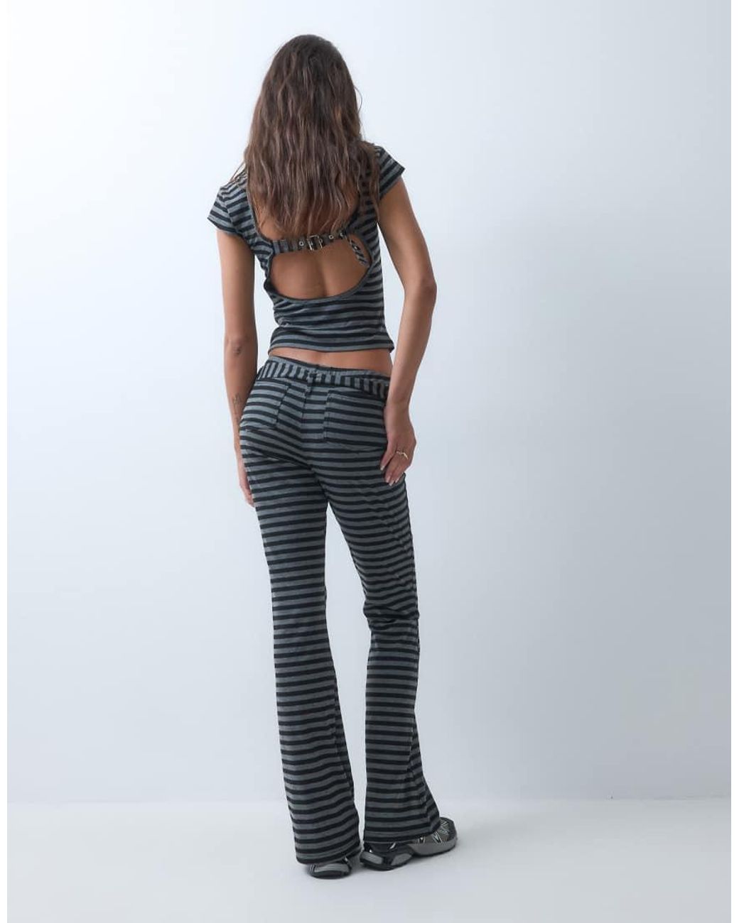 The Ragged Priest Blue Low Rise Jersey Flare Trouser