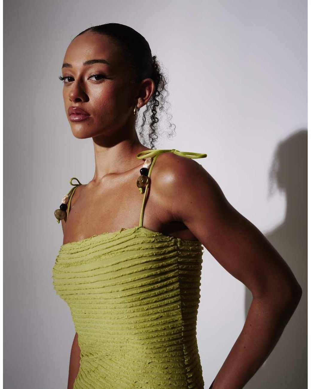 South Beach Green Bead Strap Detail Frill Bodycon Maxi Dress