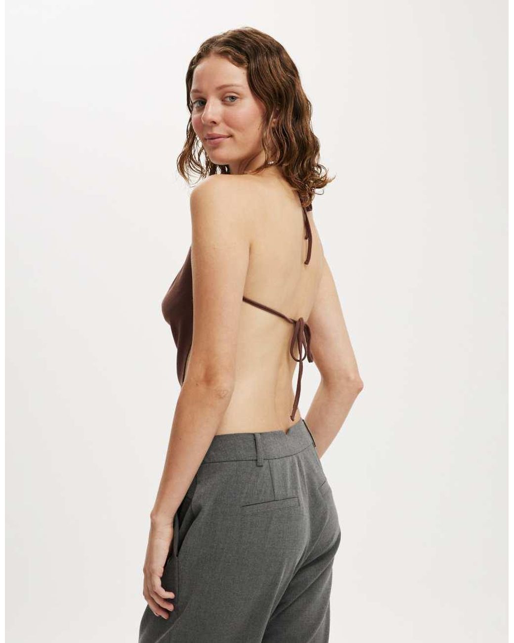 Cotton On Brown Jordie Slinky Cowl Neck Halter Top