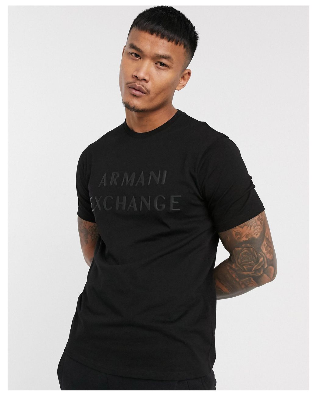 Armani Embossed Text Logo T-shirt Black for Men | Lyst