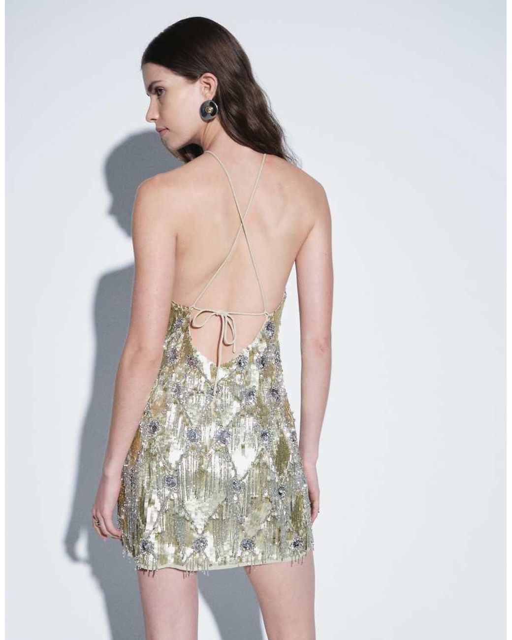 ASOS Gray Diamond Fringe Halter Embellished Mini Dress