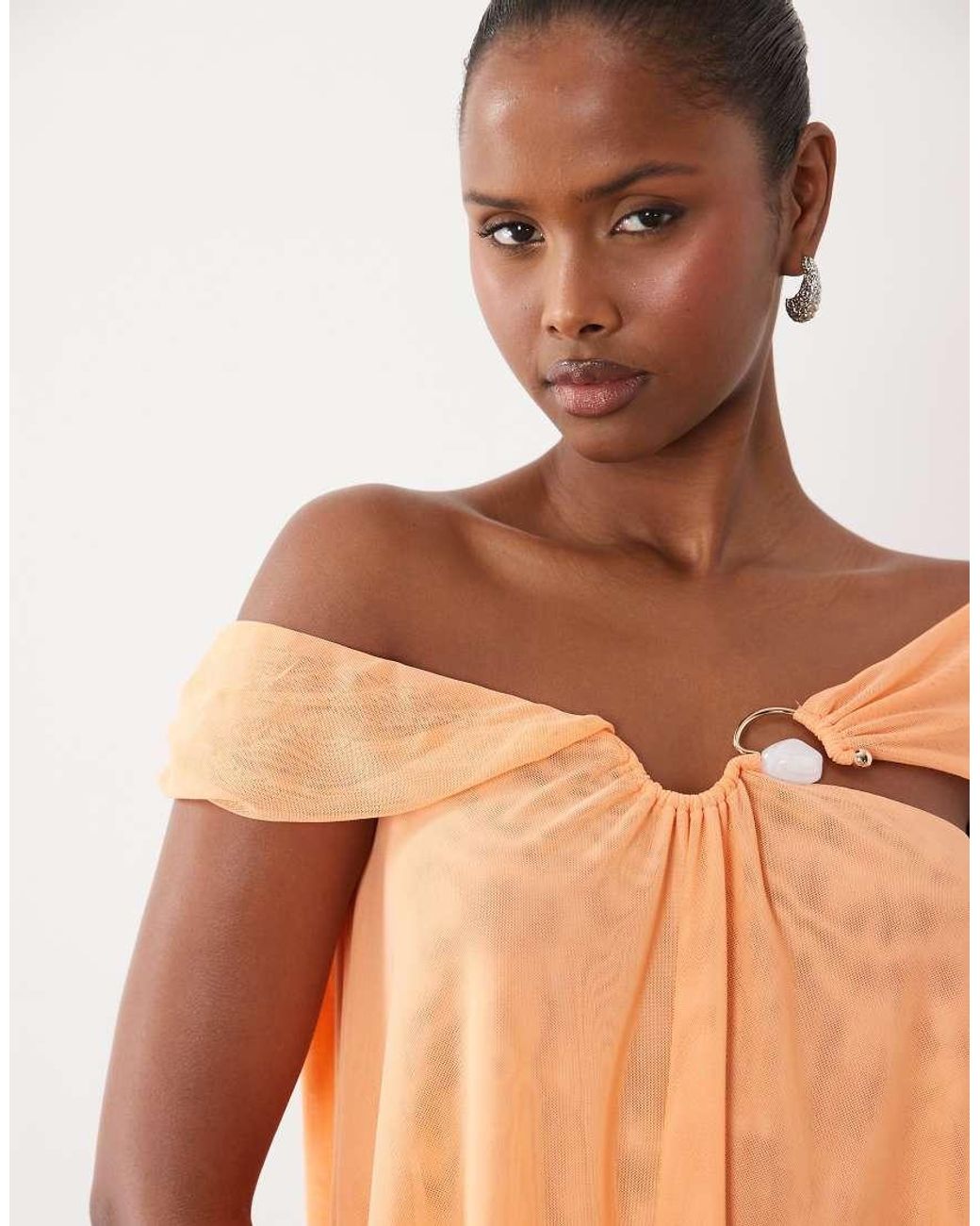 ASOS Black Draped Mesh Bandeau Top With Hardware Detail