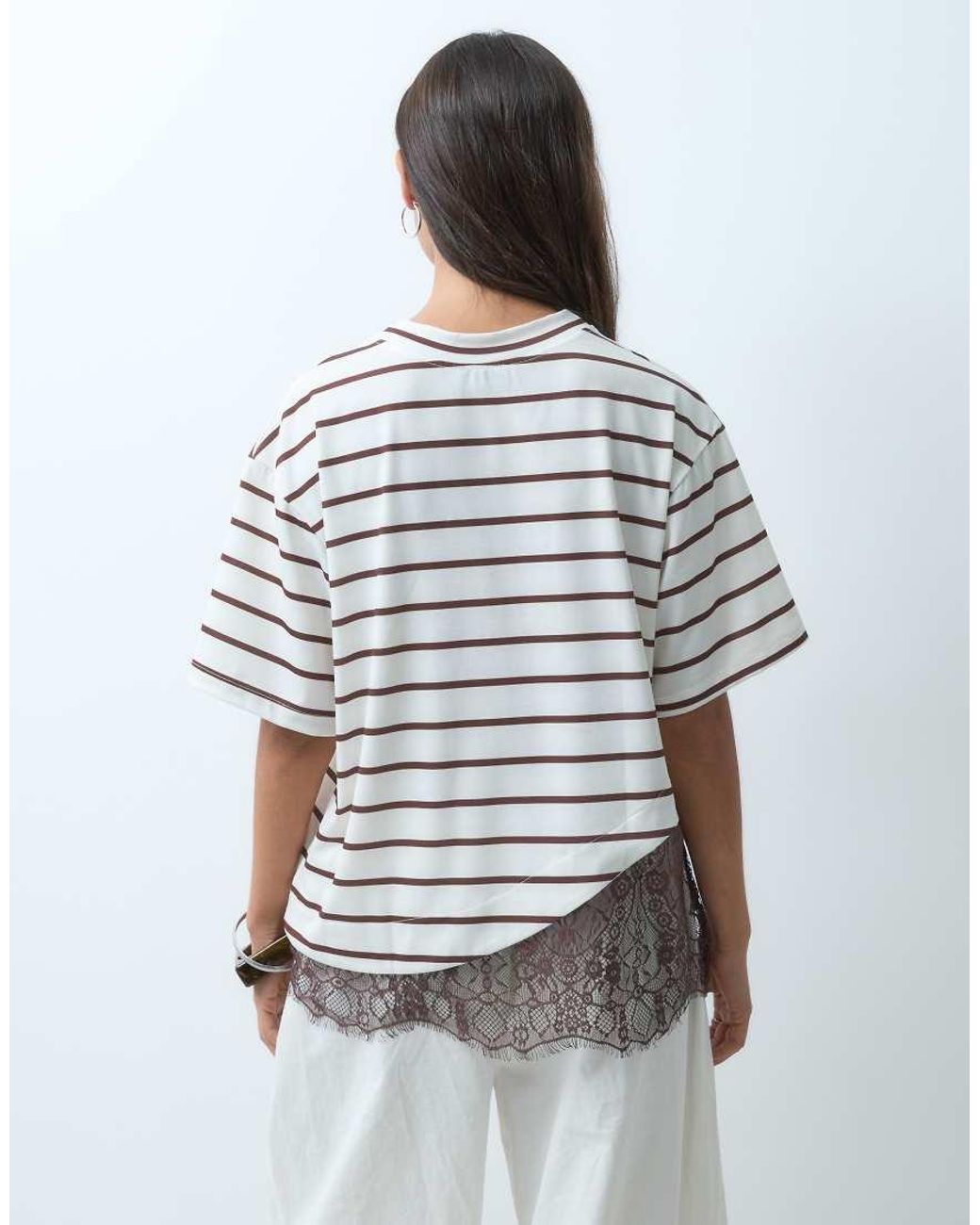 ASOS White Short Sleeve T-shirt With Lace Hem