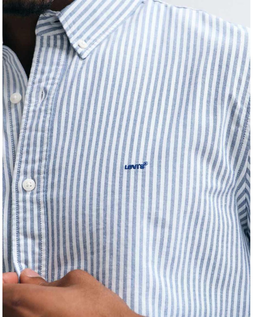 Levi's White Authentic Tonal Logo Button Down Stripe Oxford Shirt for men