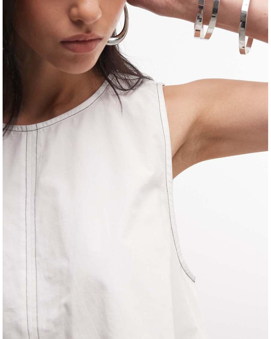 ASOS White Contrast Stitch Sleeveless Volume Top