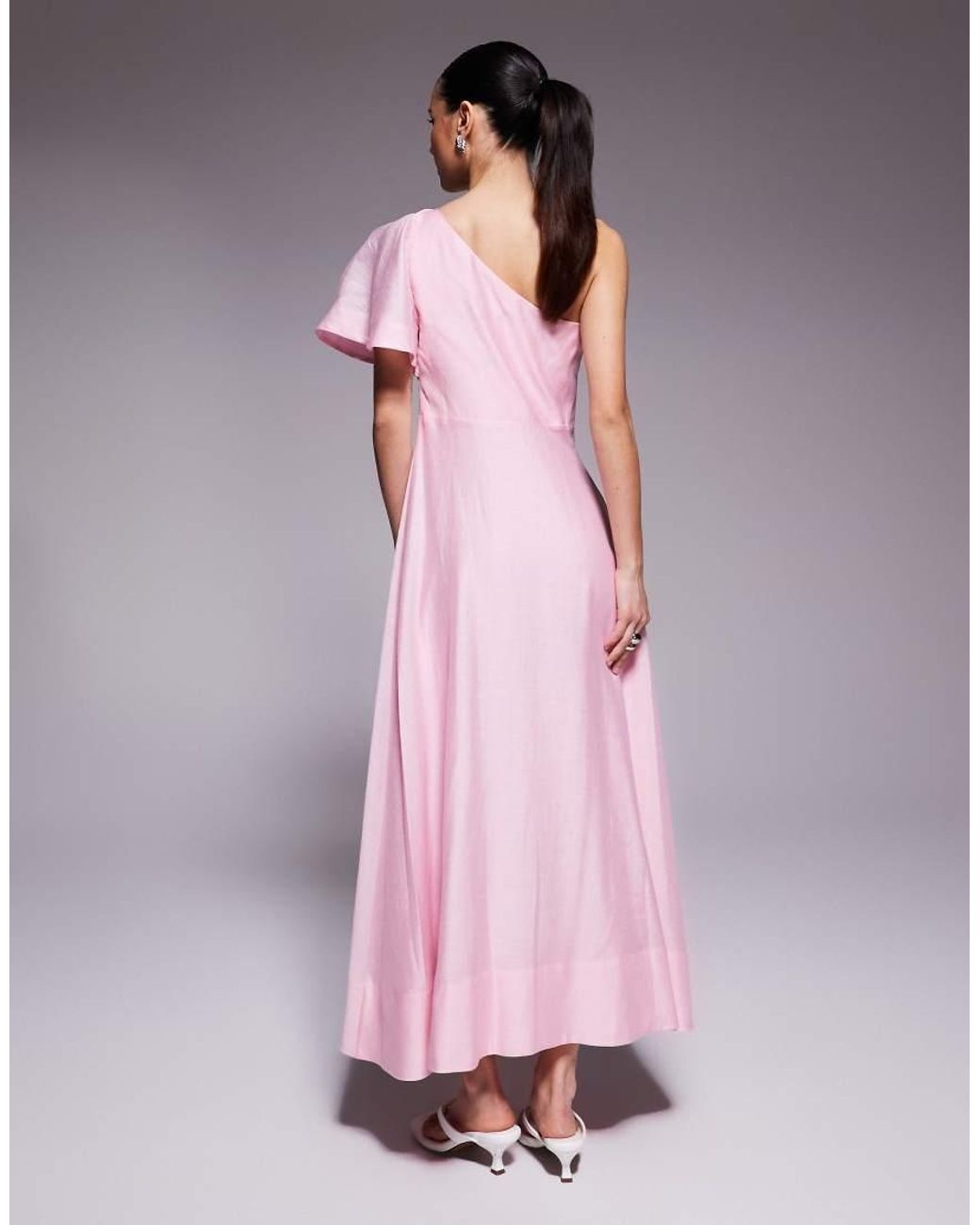 Forever New Pink Linen One Shoulder Midi Dress