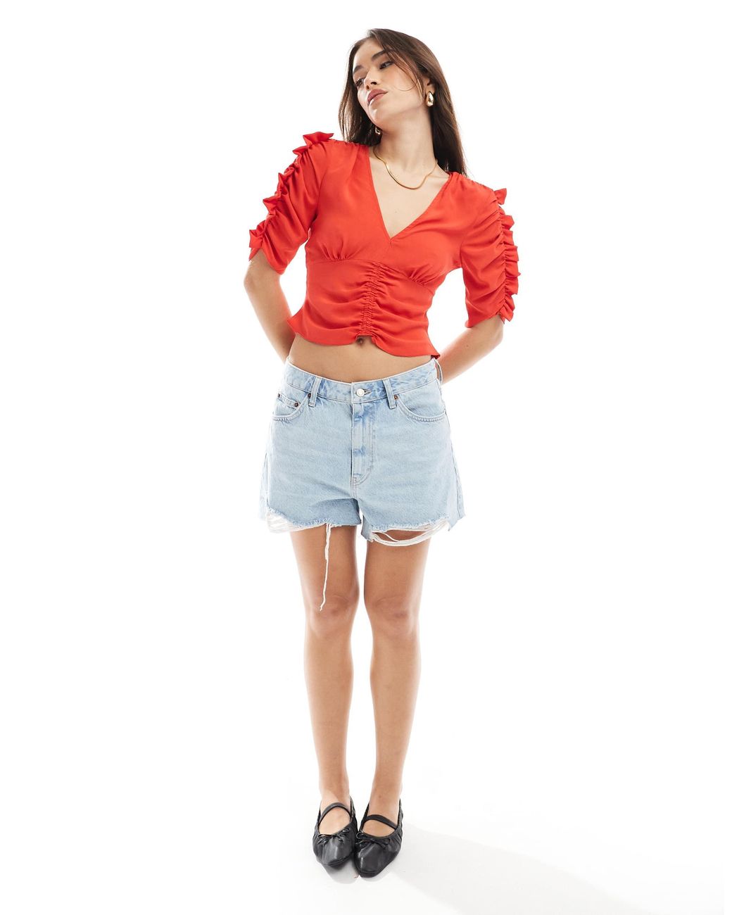 ASOS Red V Neck Tea Blouse