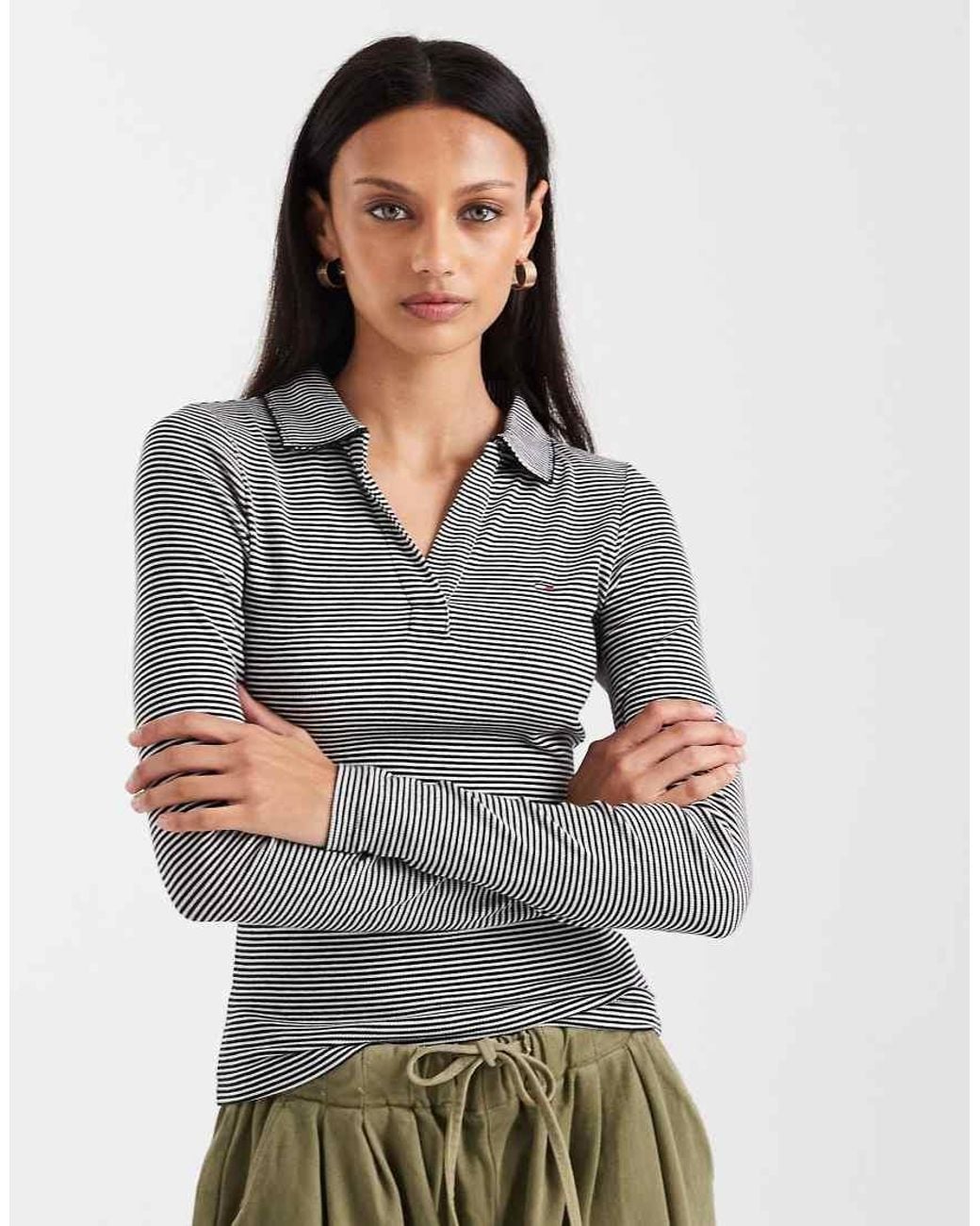 Tommy Hilfiger Gray Slim Long Sleeve Polo Top
