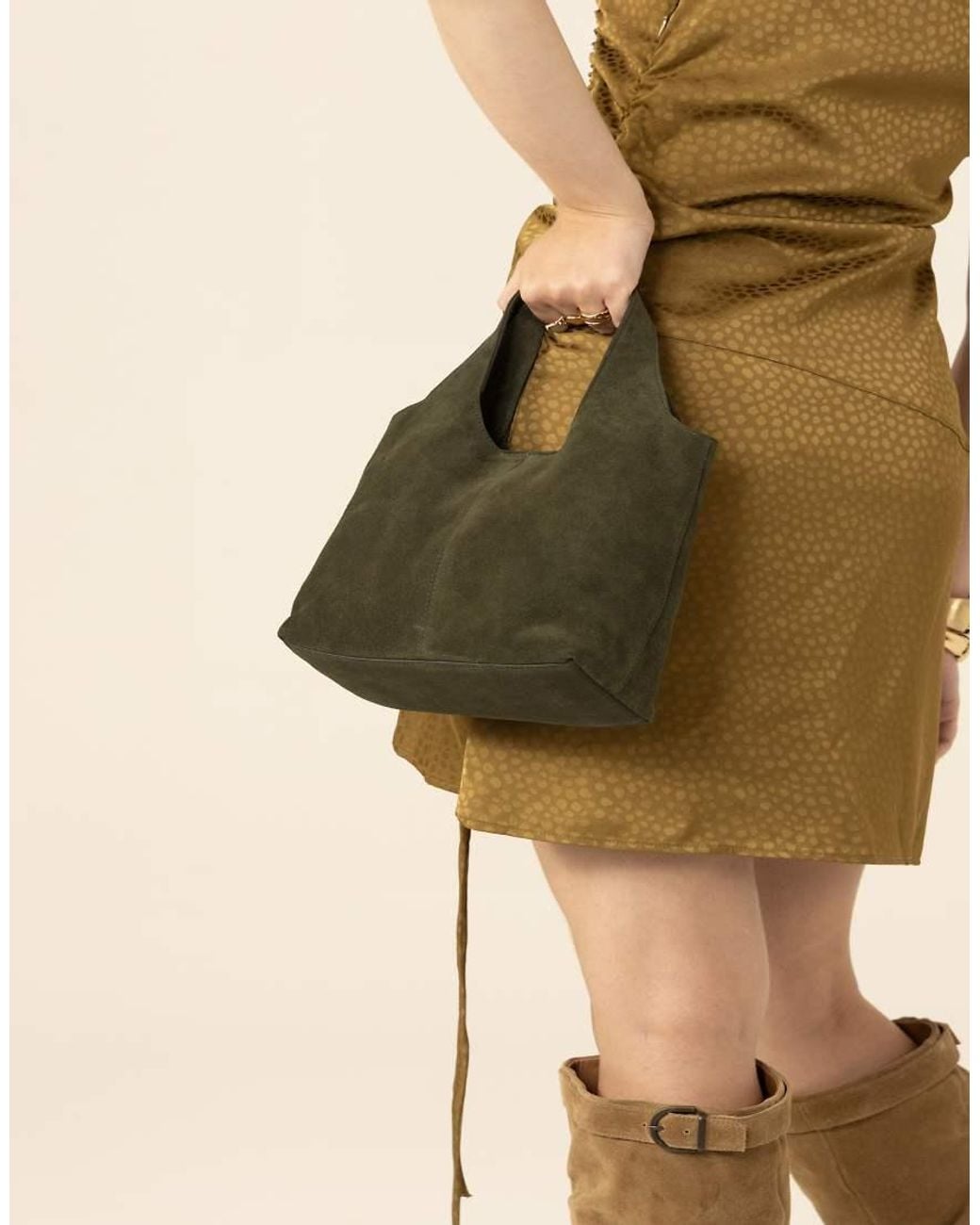 OFF THE HOOK Green Alanis Suede Tote Bag With Shoulder Strap