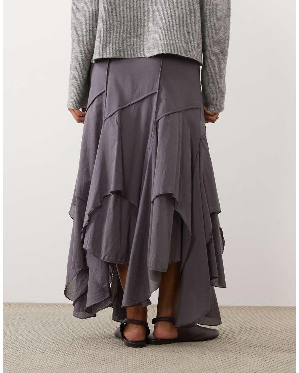 ASOS Gray Asos Design Petite Asymmetric And Seam Detail Midi Skirt