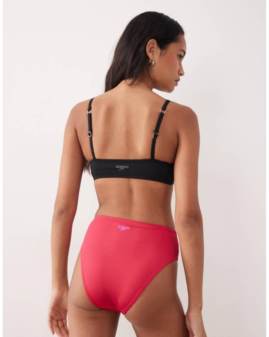 Speedo Red Solid Cheeky High Waist Bikini Bottom