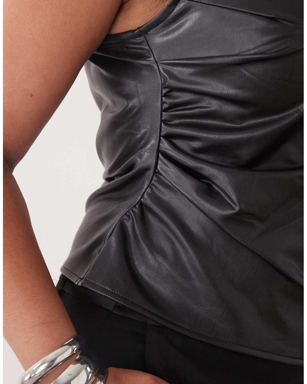 Noisy May Black High Neck Faux Leather Asymmetric Top