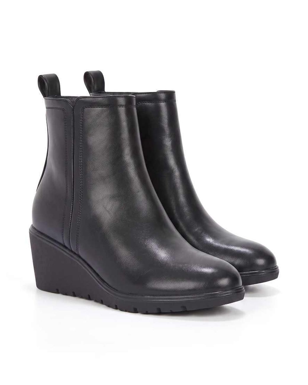 SEQWL Black Wedge Heel Ankle Booties With Cleated Sole And Pull Tab