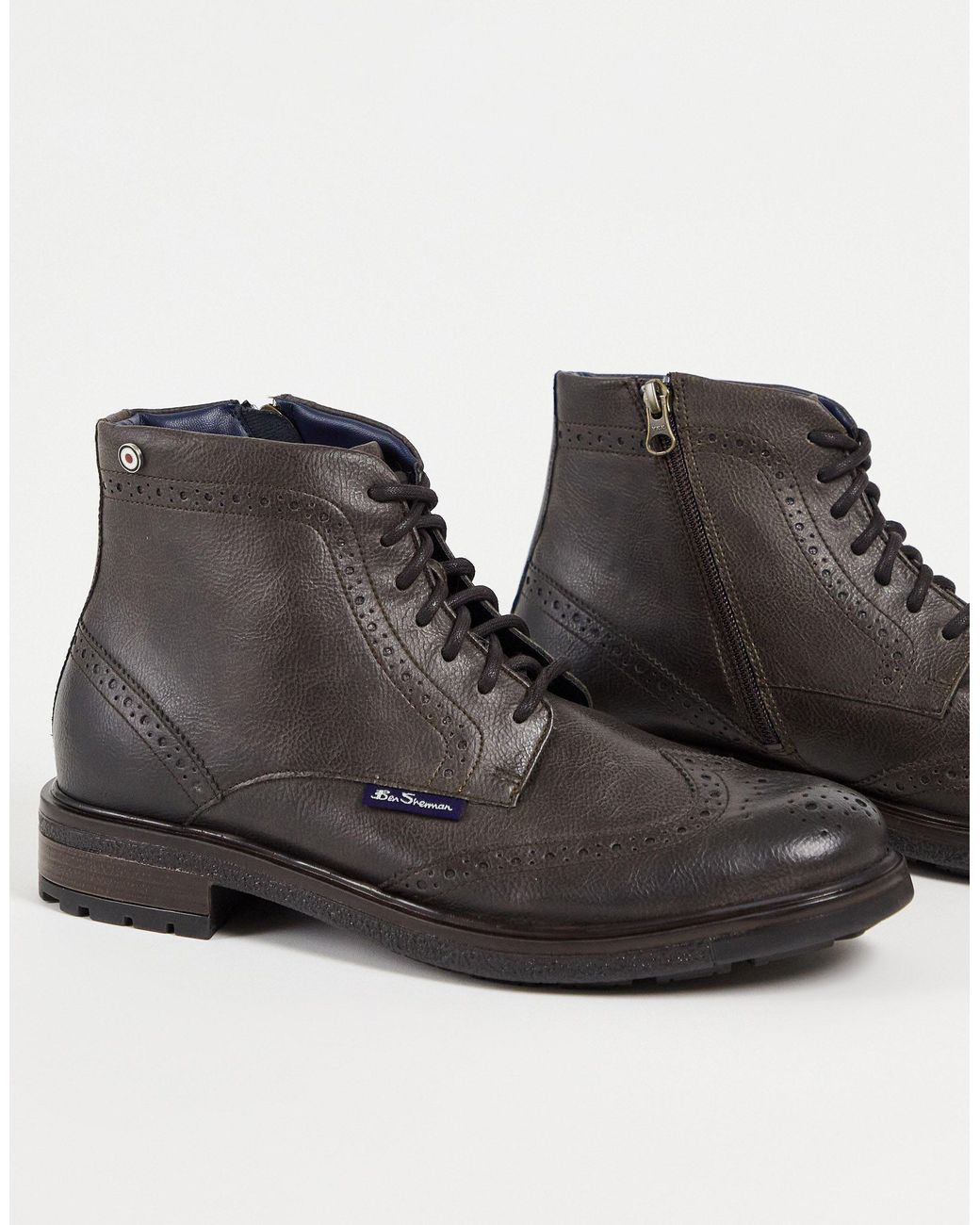 春夏新色 ベンシャーマン Ben Sherman Lace Up Brogue Boot In Brown メンズ ブーツ