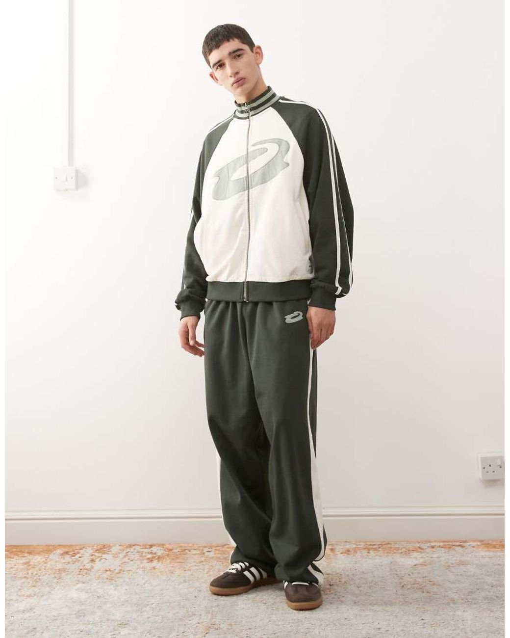 Collusion Natural Ecru And Green Boxy Track Jacket - Part Of A Set for men