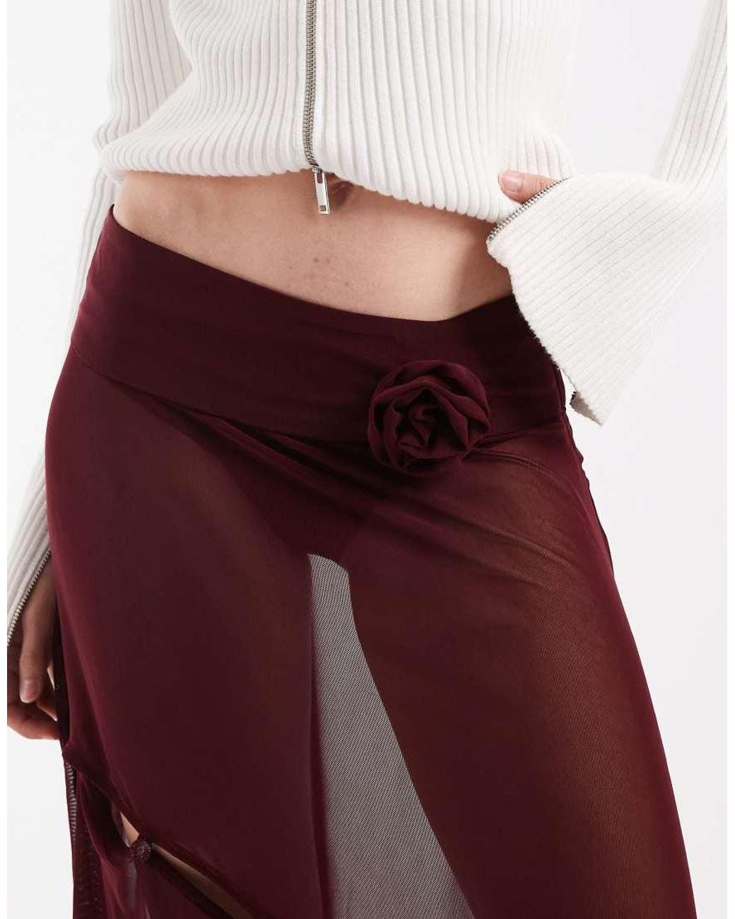 House Of Sunny White Assymetric Mesh Midi Skirt