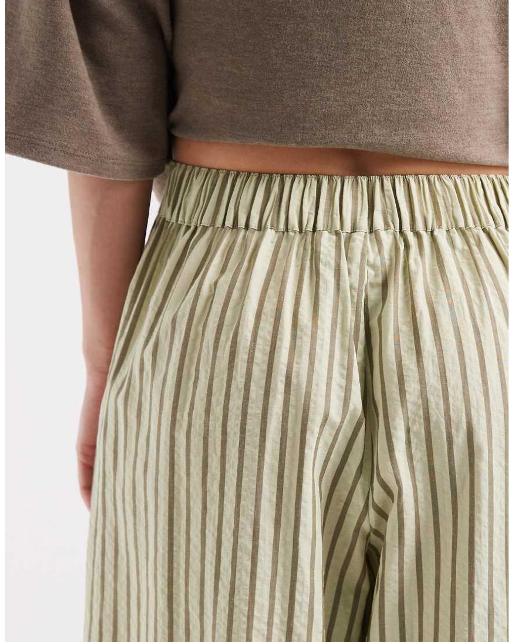 ASOS Natural Asos Design Petite Textured Pull On Straight Leg Pants