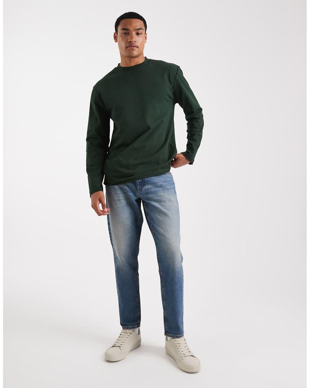 ASOS Green Heavyweight Relaxed Long Sleeve T-shirt With Raw Hem for men