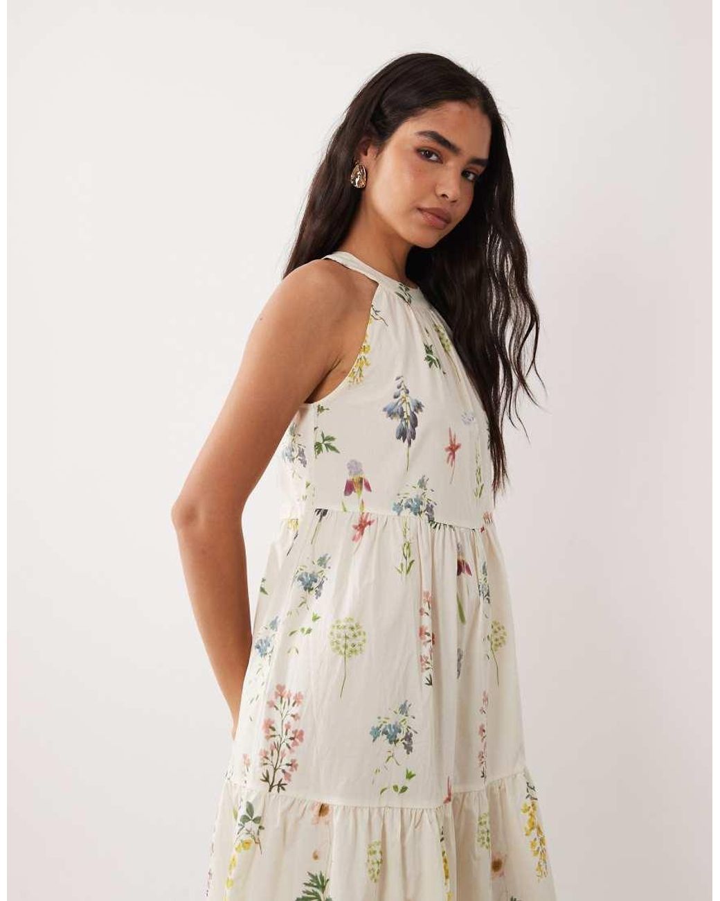 Vila Natural Halter Neck Tiered Maxi Dress