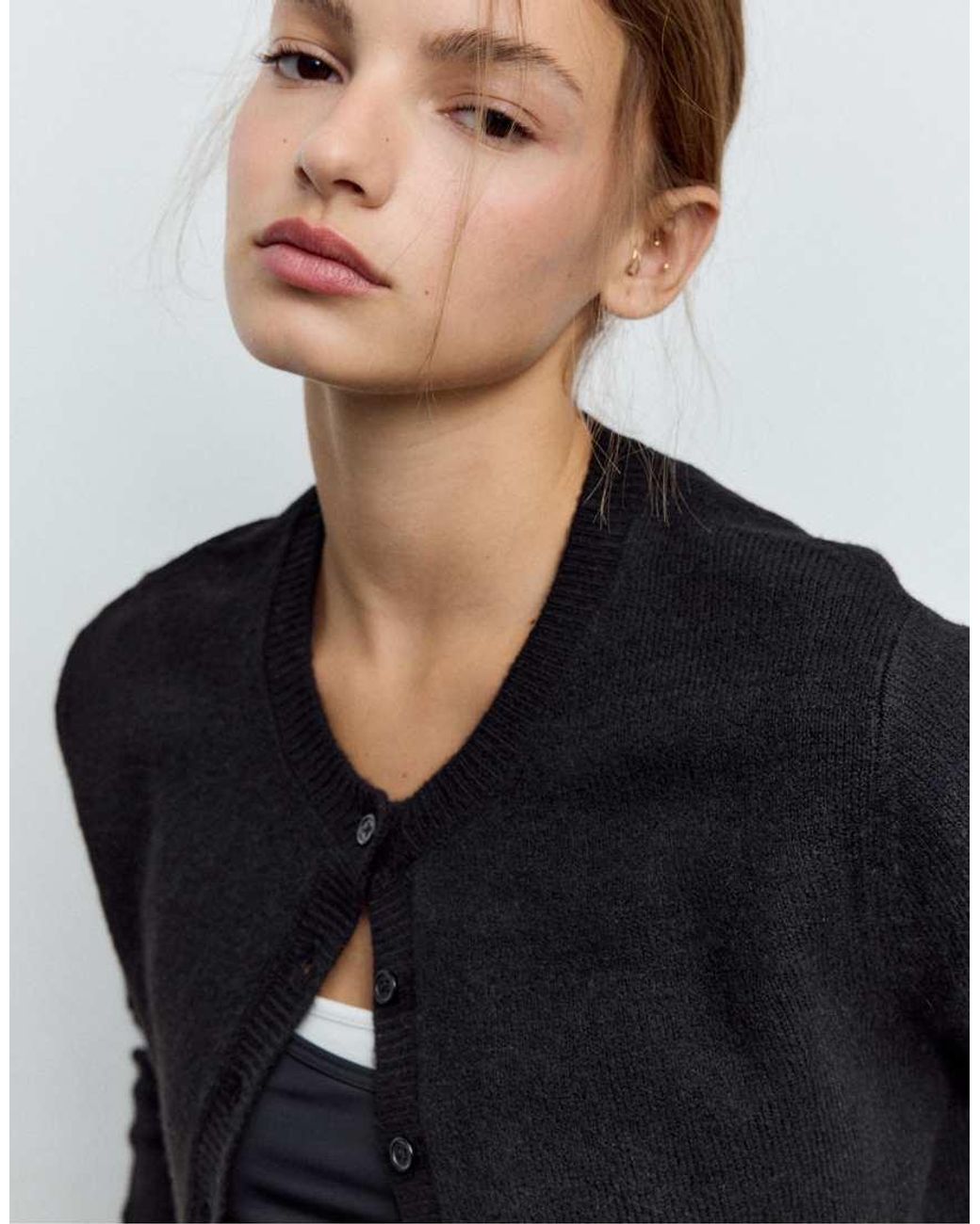 Stradivarius Black Soft-Touch Knit Cardigan With Buttons