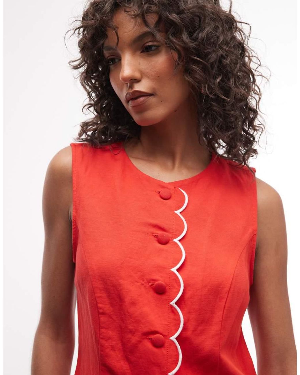 River Island Red Scallop Trim Waistcoat