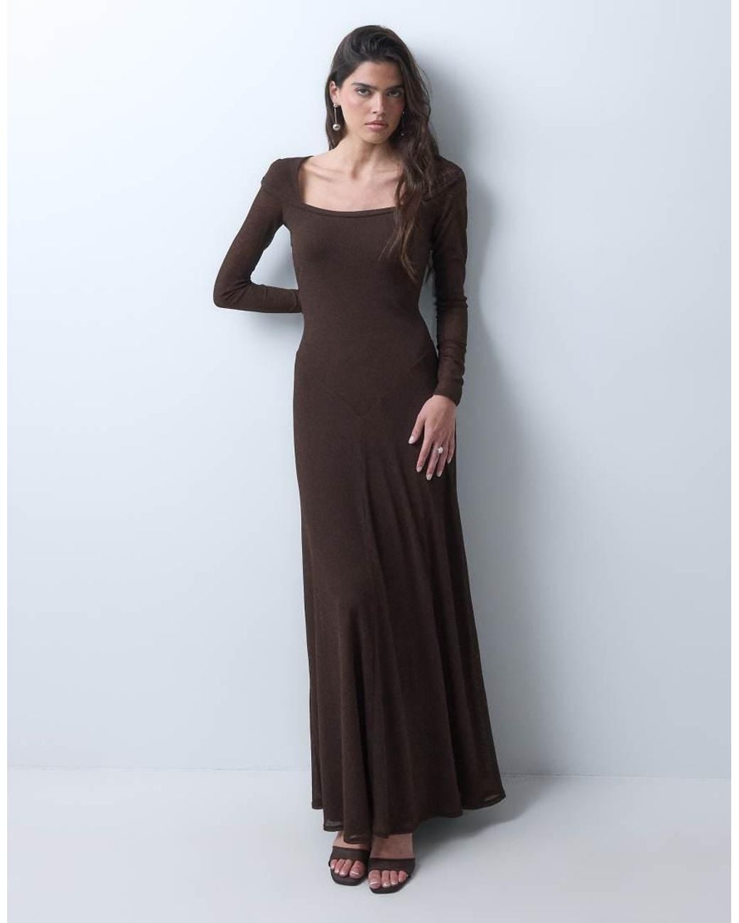 ASOS White Long Sleeve Scoop Bardot Maxi Dress With Drop Waist
